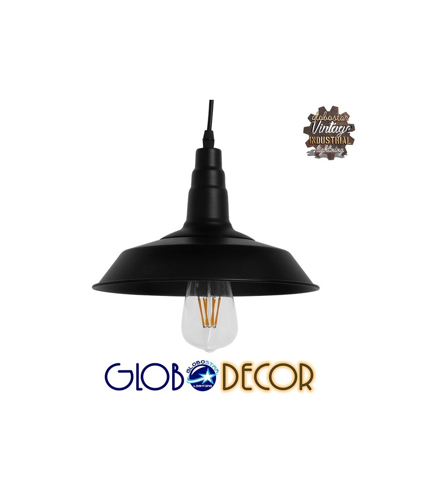 GLOBOSTAR® RAY 01050 Vintage Κρεμαστό Φωτιστικό Οροφής με Ντουί 1 x E27 AC 220-240V IP20 - Μαύρο - Μ26 x Π26 x Υ25cm